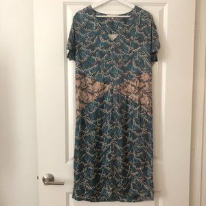 BURNING TORCH silk print v neck midi dress